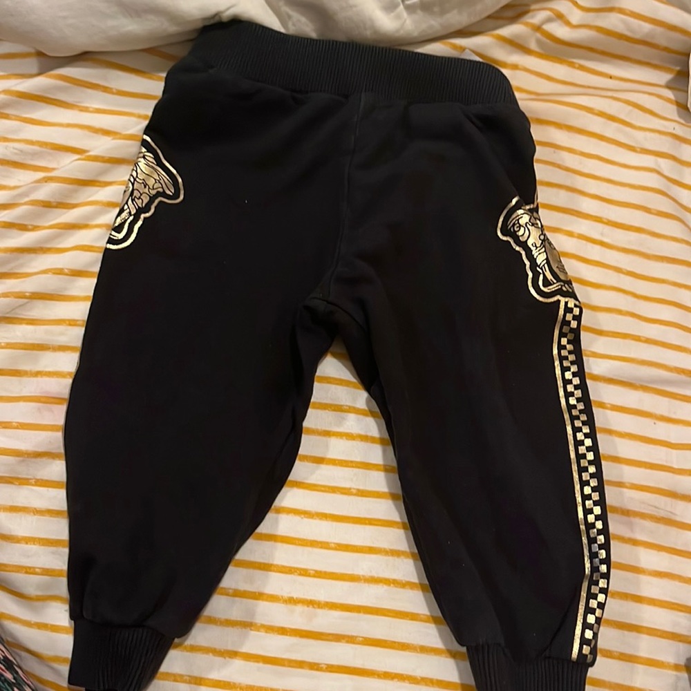 Toddler black and gold Versace sweatpants, size 12-18 months